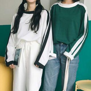 Stripe-detail Contrast-neckline Pullover