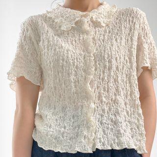 Short-sleeve Collared Crinkle Blouse