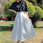 Plaid Short-sleeve Shirt / High Waist Midi A-line Skirt