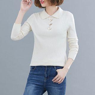 Plain Knit Long-sleeve T Shirt