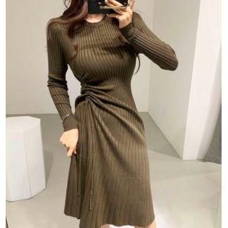 Drawstring Midi A-line Rib Knit Dress
