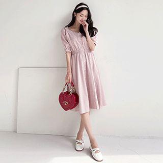 Band-waist Check Shirtdress