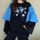 Planet Print Mock Two-piece Sweatshirt