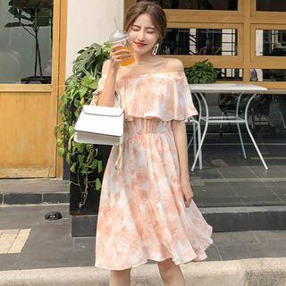 Floral Off-shoulder Dress Pink - One Size
