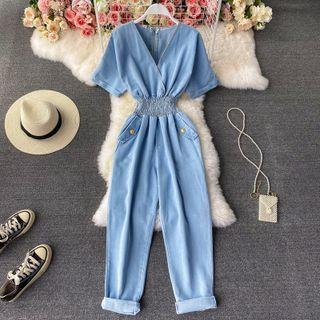 Short Sleeve V-neck Jumpsuit