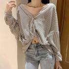 Striped V-neck Long-sleeve Blouse As Shown In Figure - One Size