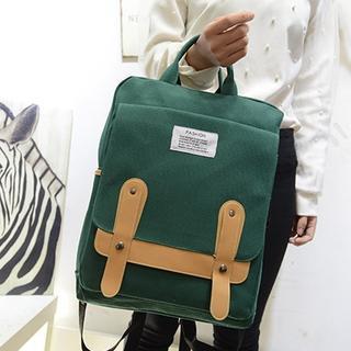 Contrast-trim Applique Canvas Backpack