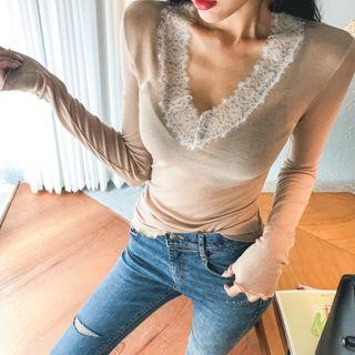 Laced Deep V-neck Top