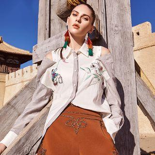 Color Block Embroidered Blouse