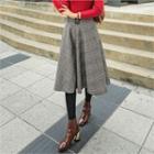 Glen-plaid Midi Flare Skirt With Belt