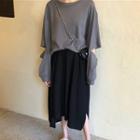 Cutout Elbow Pullover / Side Slit Midi Skirt