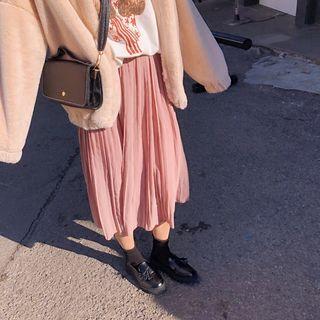 Accordion Pleat Midi Chiffon Skirt