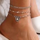 Set Of 3: Tiger Anklet 18226 - Silver - One Size