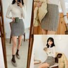 Slit-hem Herringbone Miniskirt