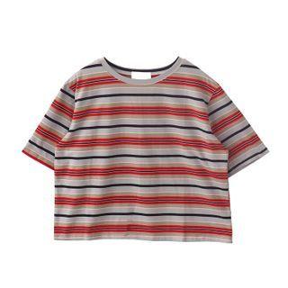 Round-neck Color-block Striped Oversize Cropped Top
