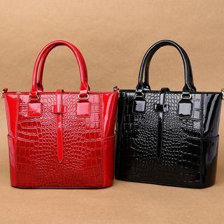 Croc-grain Handbag