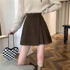 Woolen High-waist A-line Accordion Pleat Mini Skirt