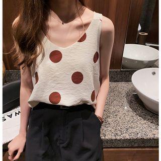Dotted V-neck Chiffon Tank Top