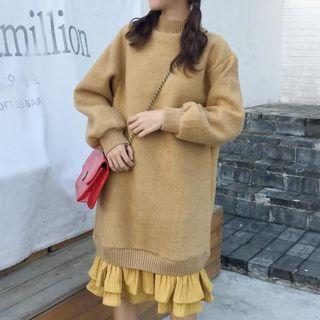 Ruffled Hem Panel Mock Two Piece Pullover Dress
