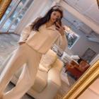 Set: Collared Knit Top + Wide-leg Pants