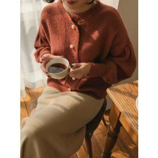 Faux Pearl-button Balloon-sleeve Cardigan