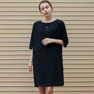 Buttoned Pocket-detail Midi Dress