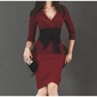 Long-sleeve V-neck Tie-waist Bodycon Dress