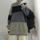 Knitted Striped Loose-fit Sweater Color-block Striped - One Size