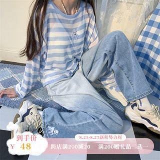 Applique Striped Light Sweater Stripes - Blue & White - One Size