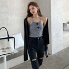 Plain Camisole Top / Cardigan / Distressed Skinny Jeans
