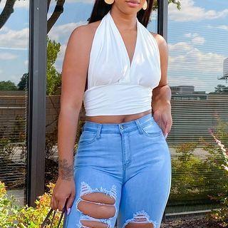 Halter-neck Plain Camisole Top