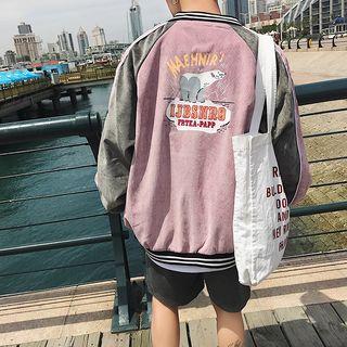 Printed Color Panel Baseball Jacket