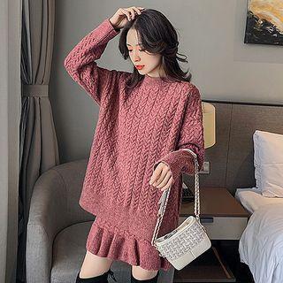 Set: Cable-knit Oversize Sweater + Mini Skirt