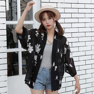 Embroidered Elbow-sleeve Chiffon Light Jacket