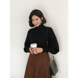 Puff-sleeve Ribbed Sweater