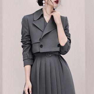 Set: Cropped Blazer + Pleated Midi A-line Skirt