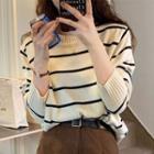 Round-neck Long-sleeve Striped Knit Blouse