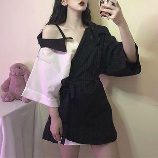 3/4-sleeve Cold Shoulder Shirt As Shown In Figure - One Size