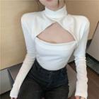 Mock-neck Cut Out Long-sleeve Top