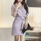 3/4-sleeve Bow Sheath Dress