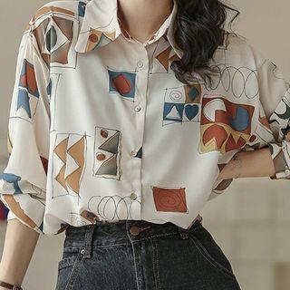 Retro Print Long-sleeve Shirt