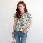 Puff-shoulder Floral Top