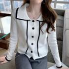 Collared Buttoned Long Sleeve Knit Top