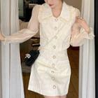 Long-sleeve Cropped Blouse / Mini A-line Skirt / Set