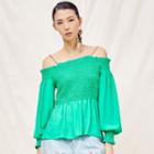 Off-shoulder Spaghetti Strap Long-sleeve Chiffon Top