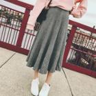 Plain Rib-knit Midi Skirt