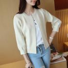 Plain 3/4 Sleeve Zip Cardigan
