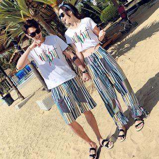 Couple Matching Short-sleeve T-shirt / Striped Pants / Striped Shorts / Set