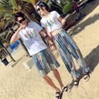 Couple Matching Short-sleeve T-shirt / Striped Pants / Striped Shorts / Set