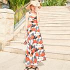 Strappy Open Back Floral Printed Cutout-waist Maxi Sundress